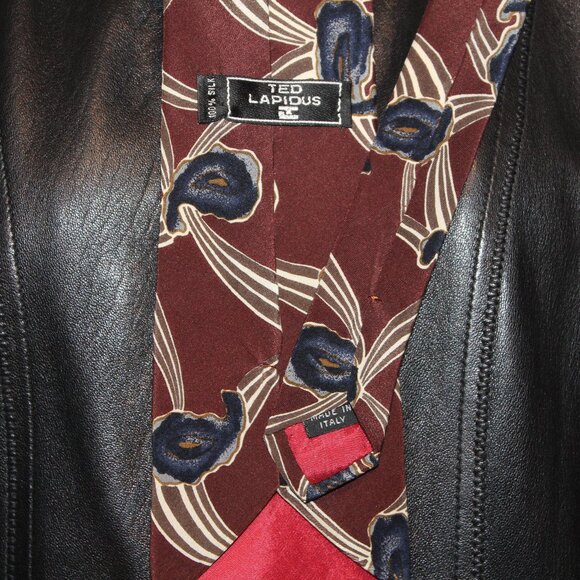 Vintage Ted Lapidus Paris Silk TIE Abstract Geometric Paisley brown grey - Picture 5 of 5